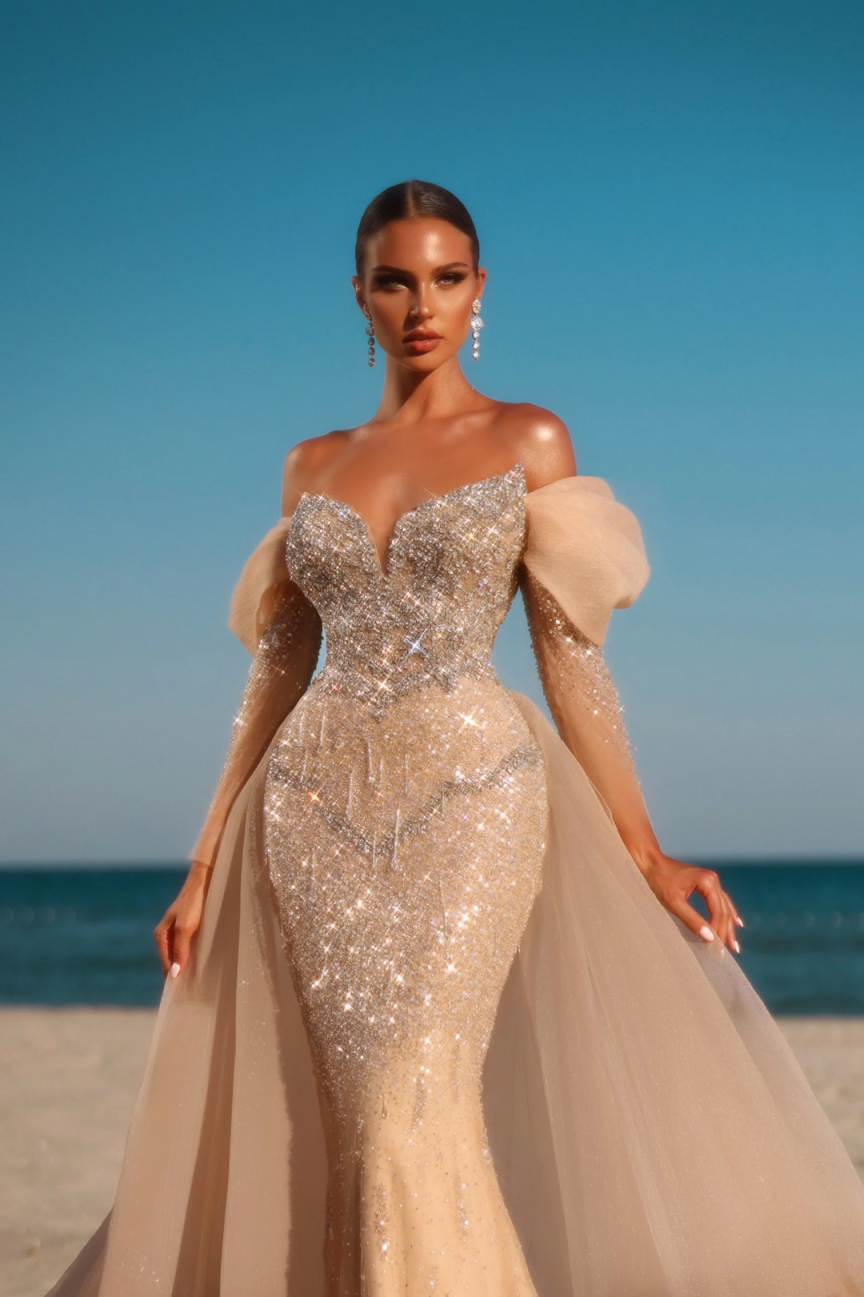 Chic Mermaid Prom Dresses With Off The Shoulder Sweetheart Beads Sequins Floor Length Plus Size Formal Special Occasion Vestido De Noite