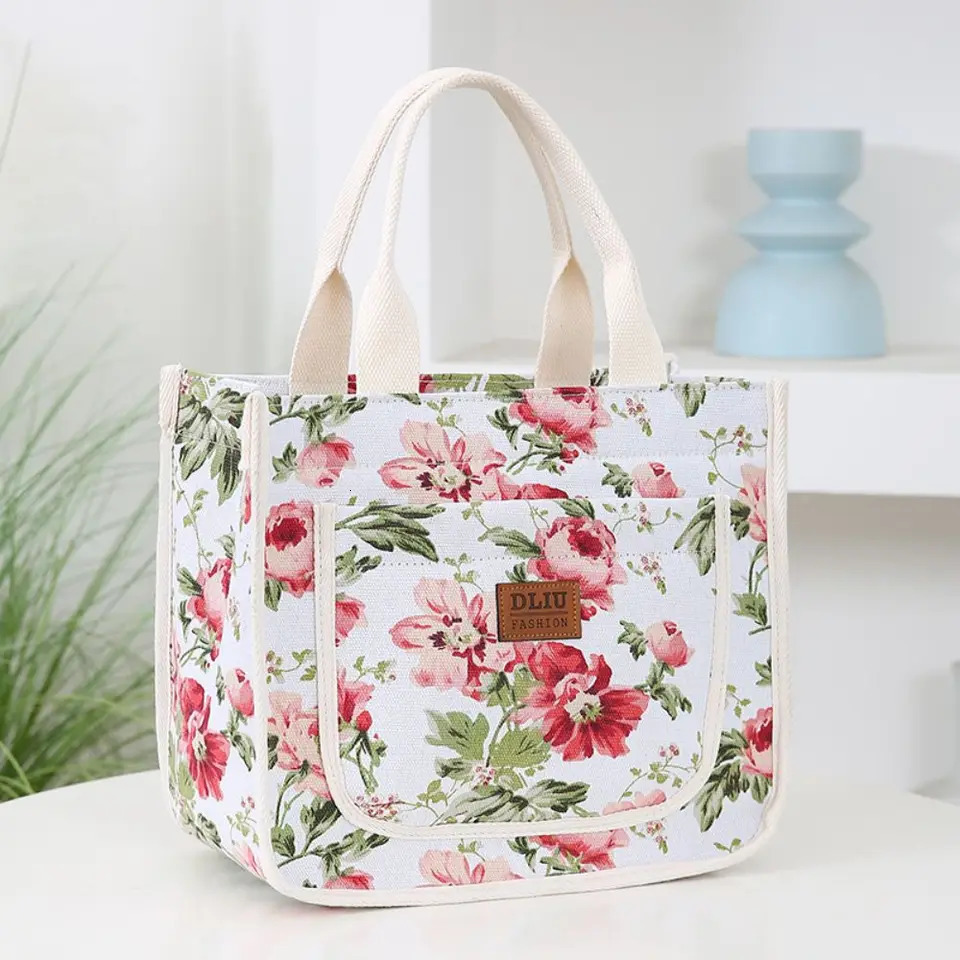 Fashionable floral printed lunch bag insulated large capacity cooler handbag for school work travel picnics 250401