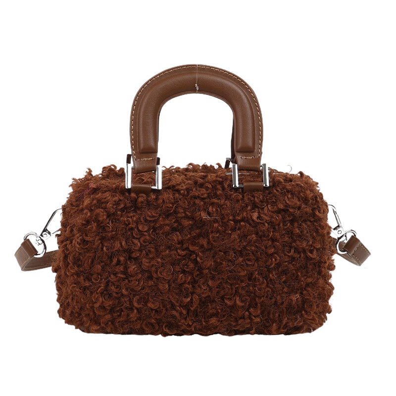 2025S Designer Women S Bag Fresh Boston Female Niche Design Plush Small Square Bag Winter New Single Shoulder Crossbody Bag