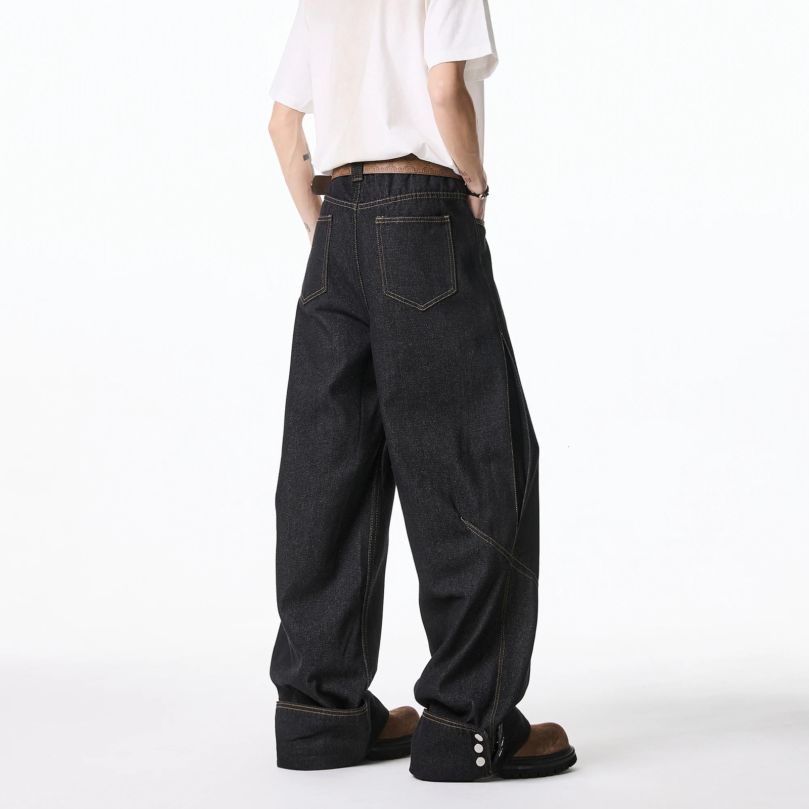 Floor jeans mens wide leg denim pants pockets low waist boyfriend jeans personalized loose fit jeans Cyber Grunge streetwear 250403