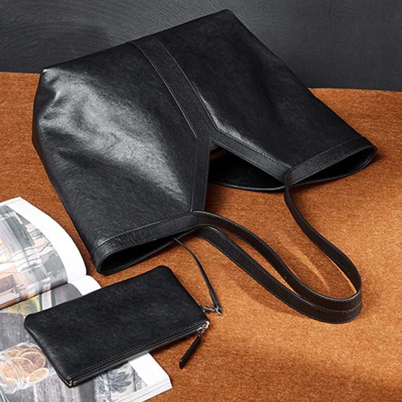 Y Shape Genuine Leather Tote Large Capacity Shoulder Women Underarm Travel Storage Shopping Bag With Wallet