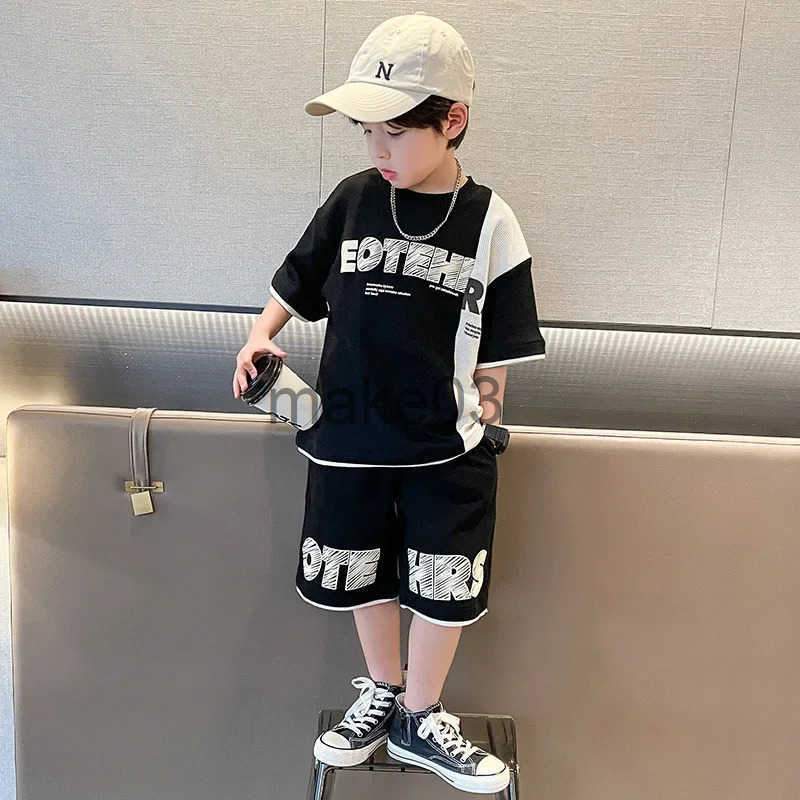 New Summer Teenagers Boys ClothSets Child Fashion Letter Top and Shorts 2PCS Kids Tracksuit 4 5 6 7 8 9 10 12 13 14 Years J250403X21C