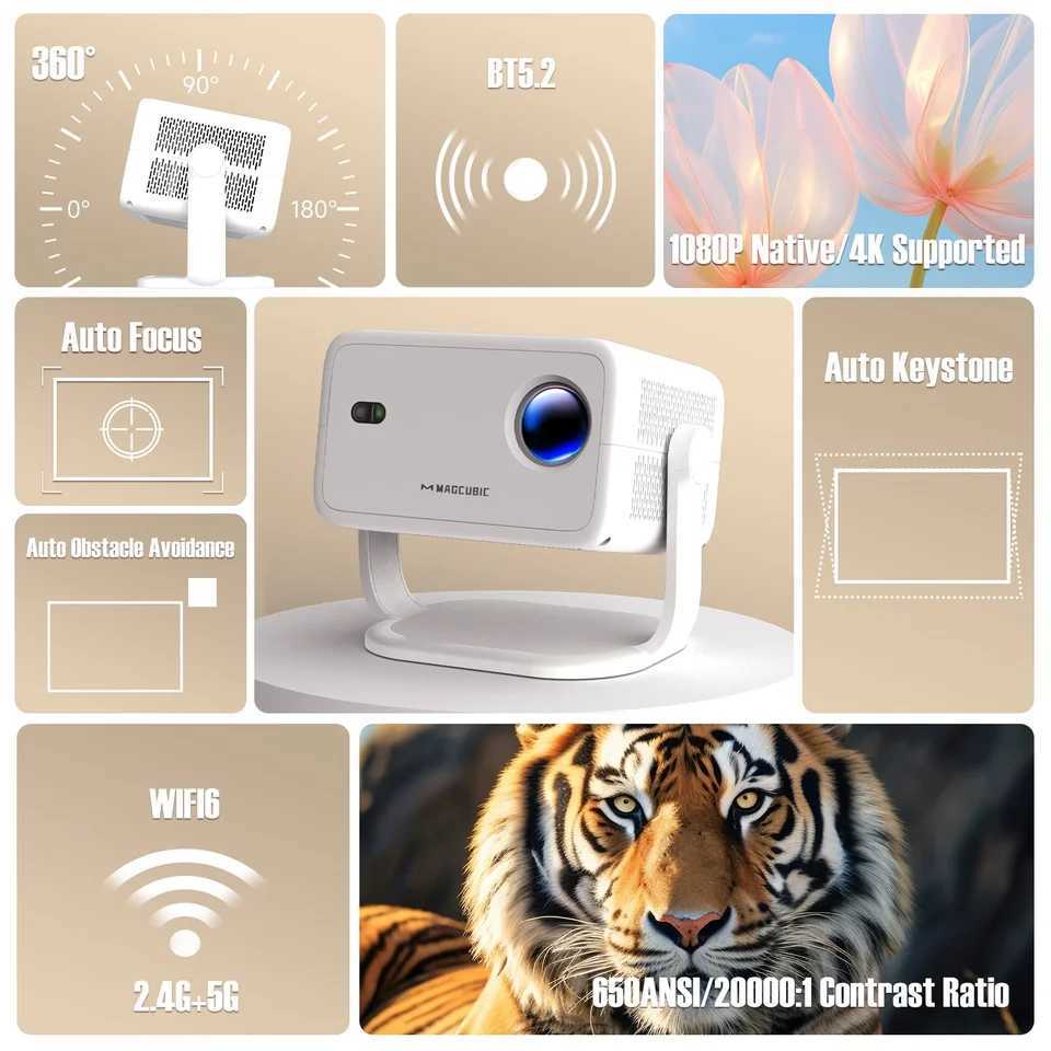 Magcubic Native 1080P 650ANSI 4K Android 11 L018 360 Projector With Auto Keystone Focus Air Mouse Wifi6 BT5.2 Portable Outdoor X250407