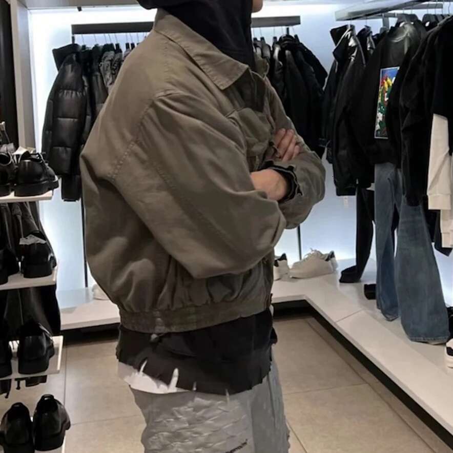 Vintage Multi-pockets Lapel Windbreaker Mens Workwear Jacket High Street Casual Loose Fall Coat Oversized Baggy Unisex Clothes