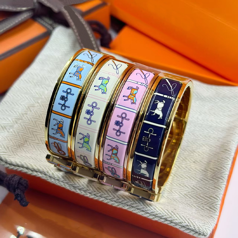 Fashion brand bracelet classic 12mm enamel pattern 18k gold bracelet couple stainless steel designer bracelet for men and women