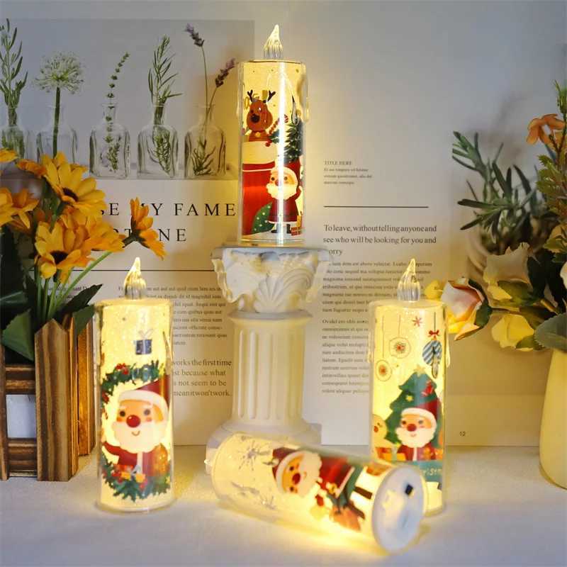 4pcs LED Crystal Transparent Candle Electronic Candle Light Christmas Atmosphere Light Childrens Gift Bedroom Nightlight W251107