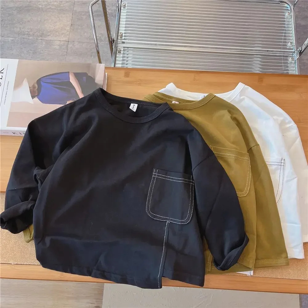 Boys Long-sleeved T-shirt Spring Autumn Korean Children Solid Color Irregular Bottoming Shirt Baby Autumn Inner Tops 250407