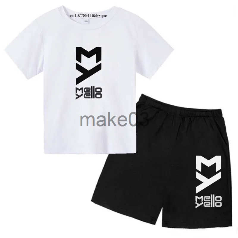 Childrens summer printed 2-piece T-shirt+2-piece short sleeved sports suit boys and girls aged 2-13 casual clothing for childrens set J250403