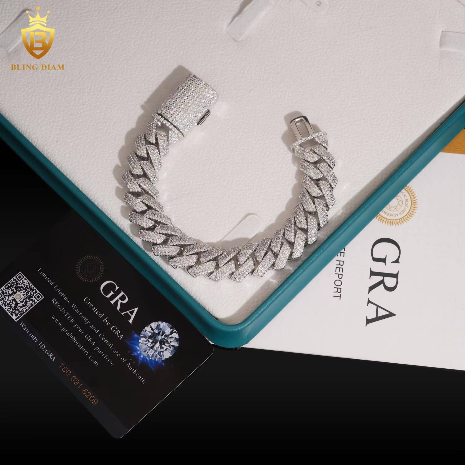 Hot Sale Fashion 15mm Moissanite Cuban Chain Bracelet Men Pass Diamond Tester VVS Moissanite HipHop Cuban Chain 925 Silver GRA