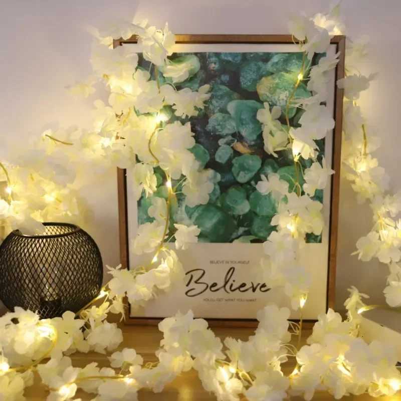 2M LED Cherry Blossom Wreath Bedroom Artificial Vine Decoration Fairy Light Wedding Proposal Valentines Day String Lights W251107
