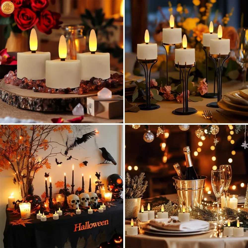 6/12Pack Rechargeable Flameless Candles Flickering LED Tea Light Candles 3D Wick Battery Operated Electronic Candle Lamp W251107