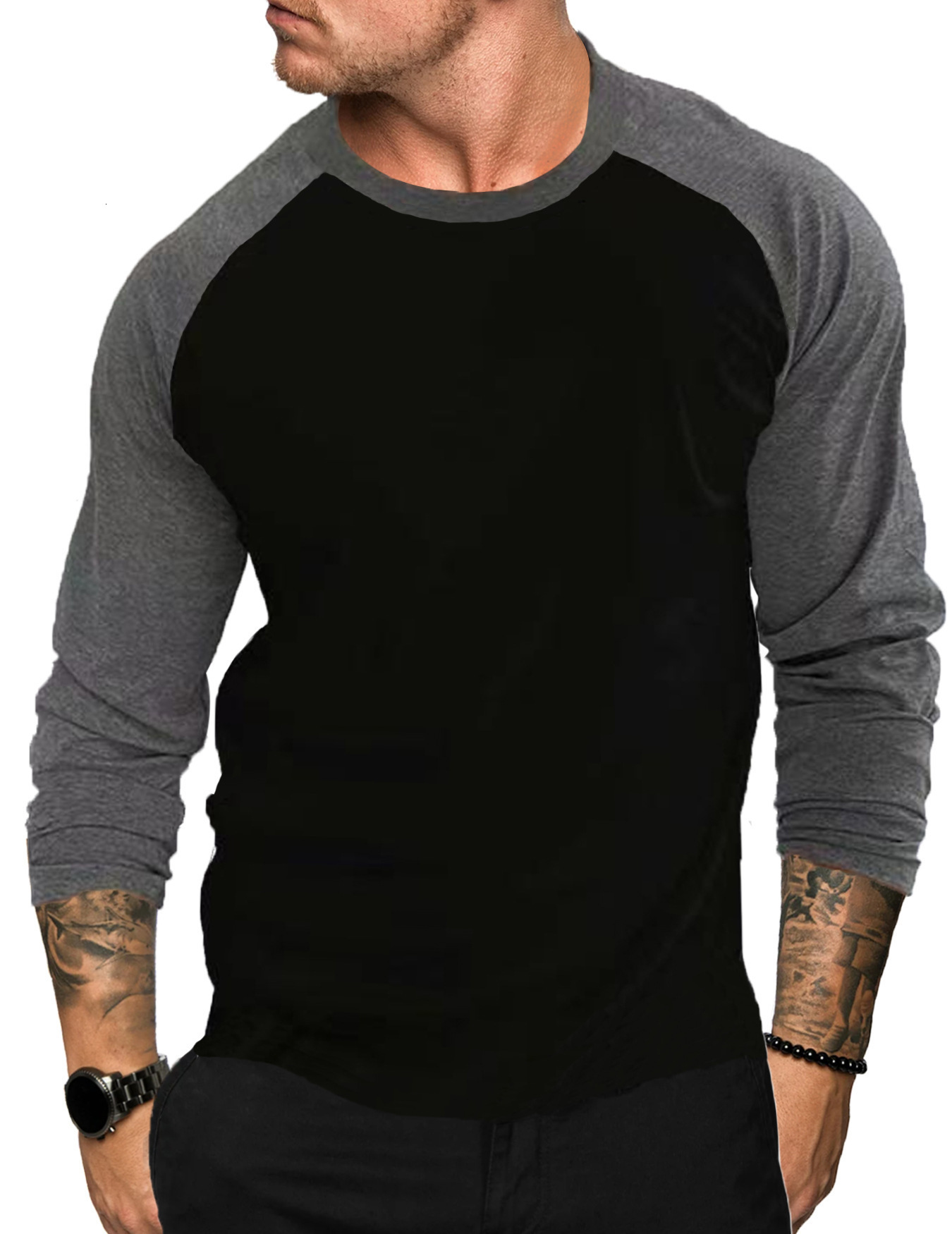 New long sleeved round neck T-shirt loose and breathable oversized base shirt mens casual raglan top 240729