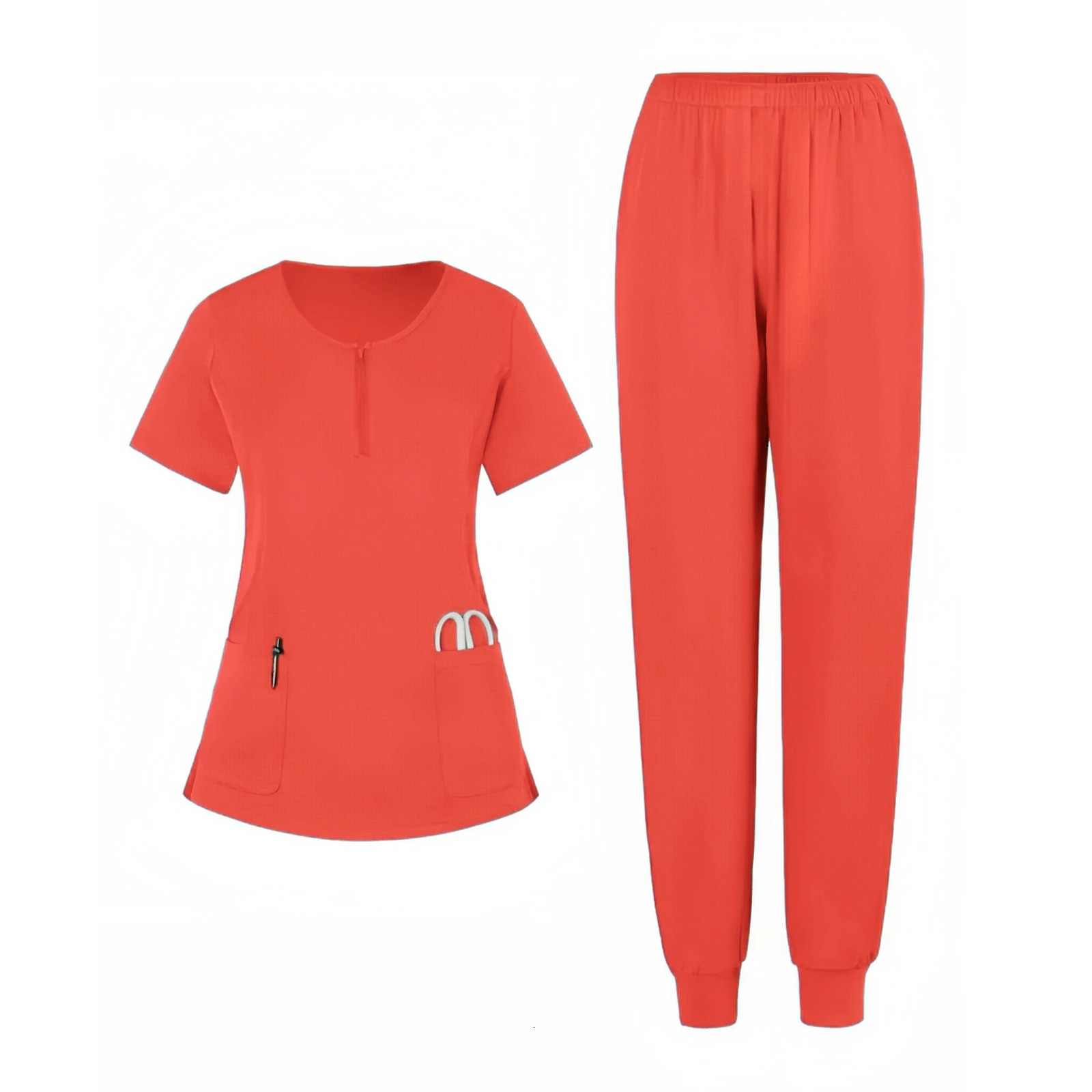 Nurse Uniform 2Pcs Zip Scrubs Set Women Hospital Uniform Surgery Dentist Overalls Spa Clinical Beauty Work Wear 250402