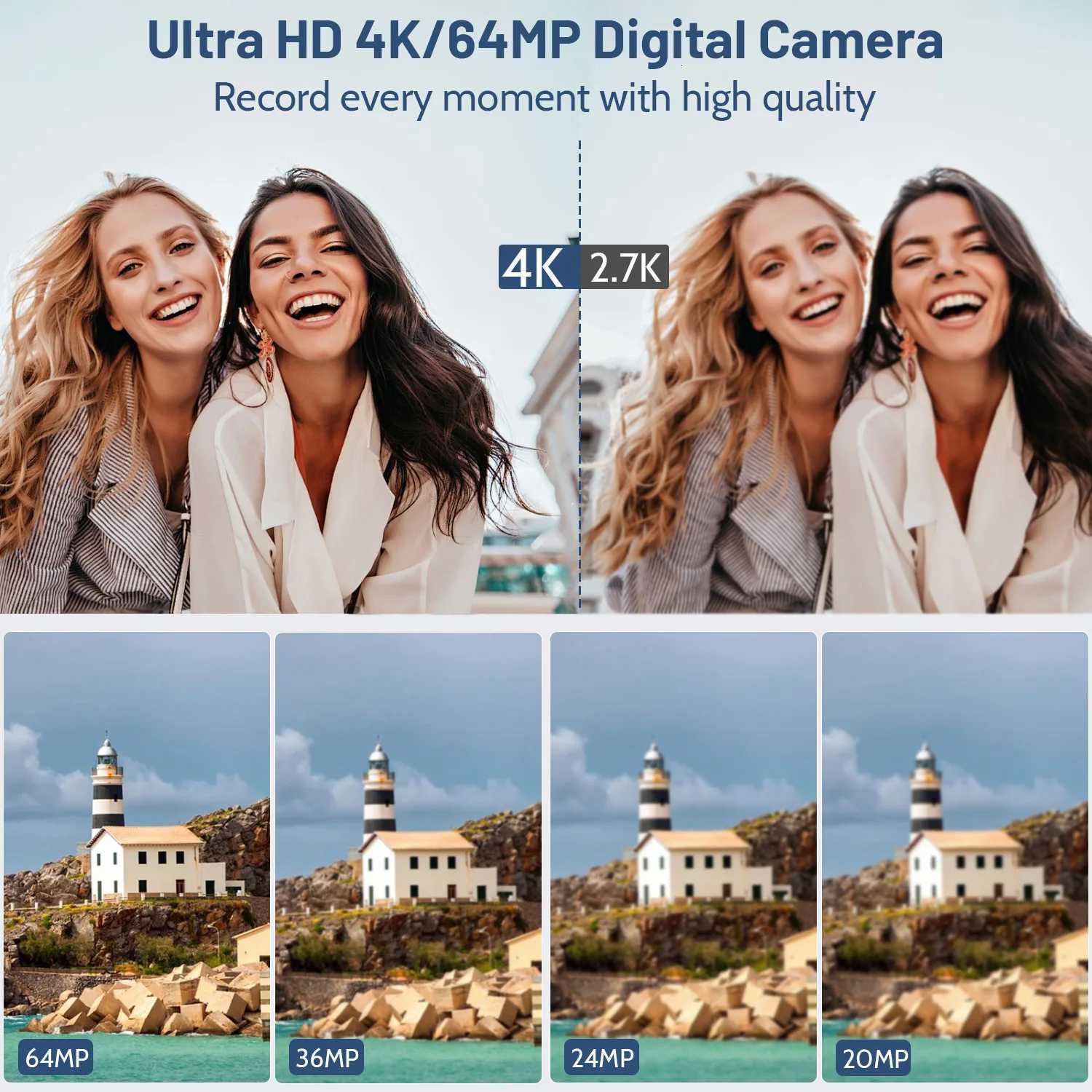 Compact 4K Digital Camera 64MP 18X Zoom for Photography Vlogging YouTube 3 Flip Screen FlashW251107