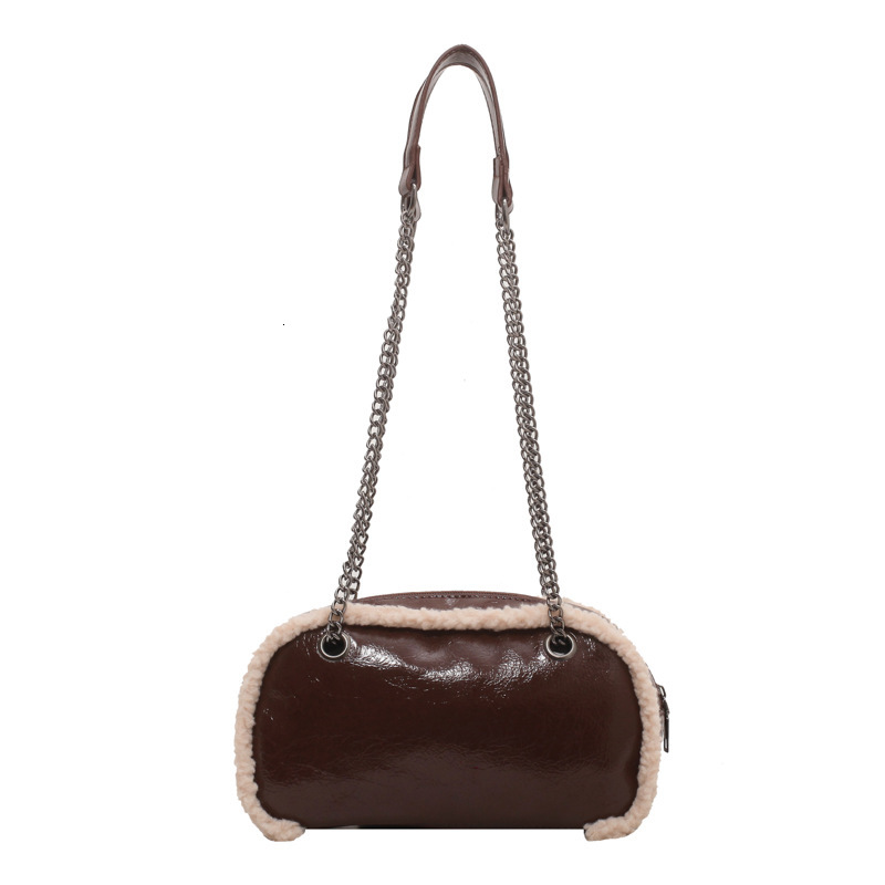 2025S Designer Women S Bag Texture Lamb Wool Women S Splicing New Fashionable Winter Small Square Temperament Chain Shoulder Crossbody Bag