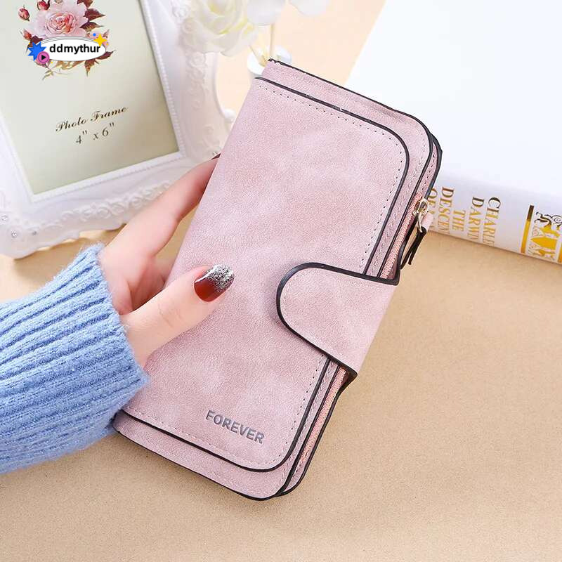 New buckle Korean version wallet three fold fashion bag multi-card women's purse frosted two-tone fabric ddmythur