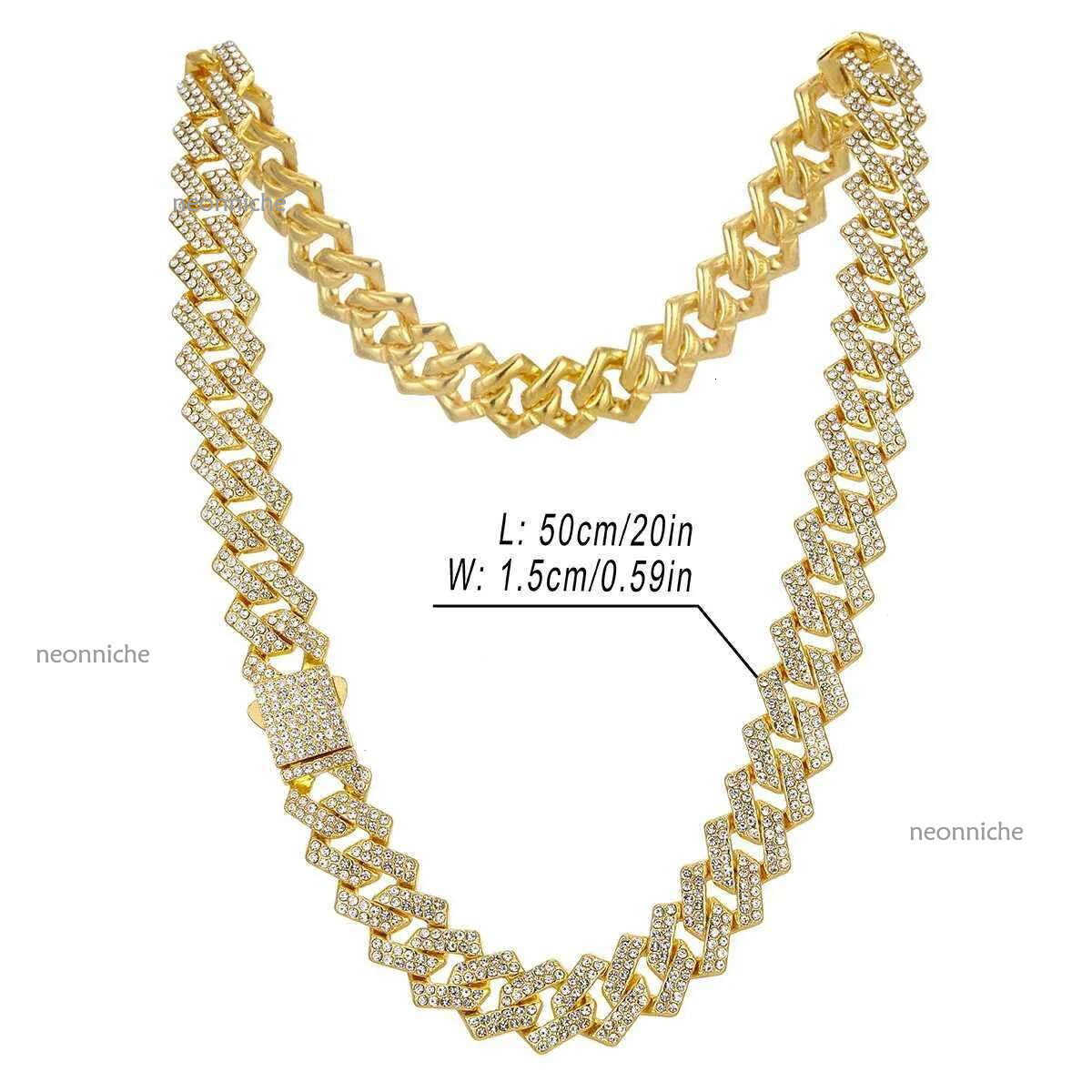 Mens 15MM Chain Iced Siery/Golden Miami Cuban Shiny Necklace Bracelet Hip Hop jewelryX240919