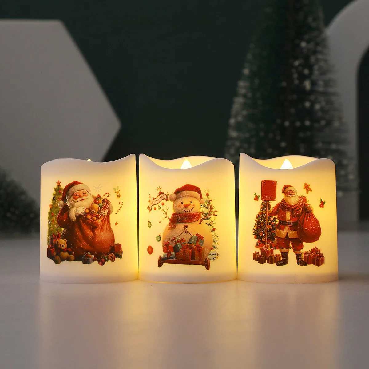 Christmas Candle Set Old Man Tree Snowman Christmas Eve Carnival Romantic Ornaments Light Led Christmas Decoration Candles Light W251107