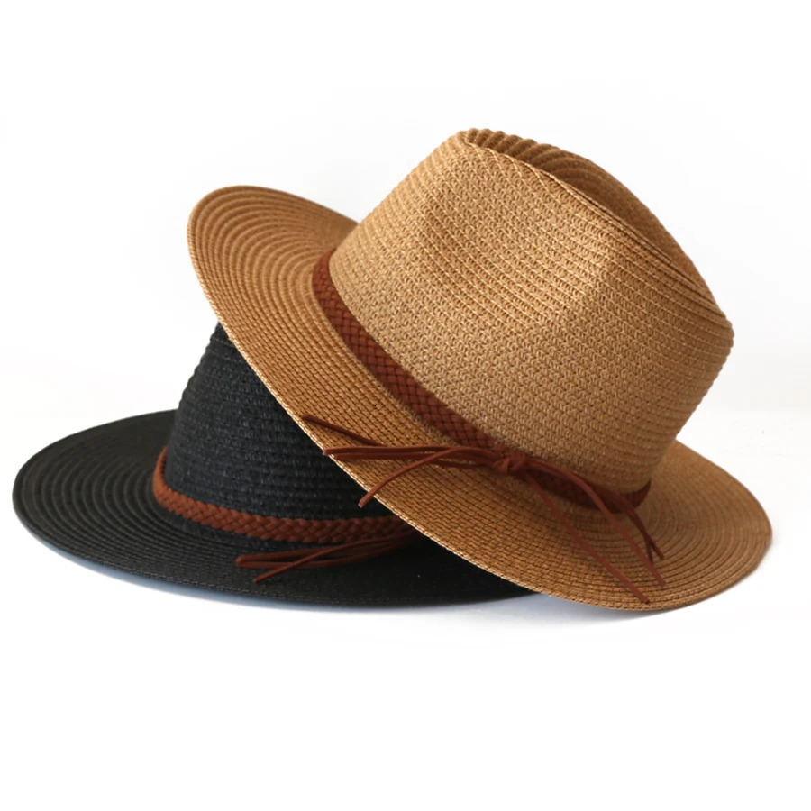 Womens Wide Brim Straw Panama Hat Fedora Summer Beach UV Protective Sun UPF 250326