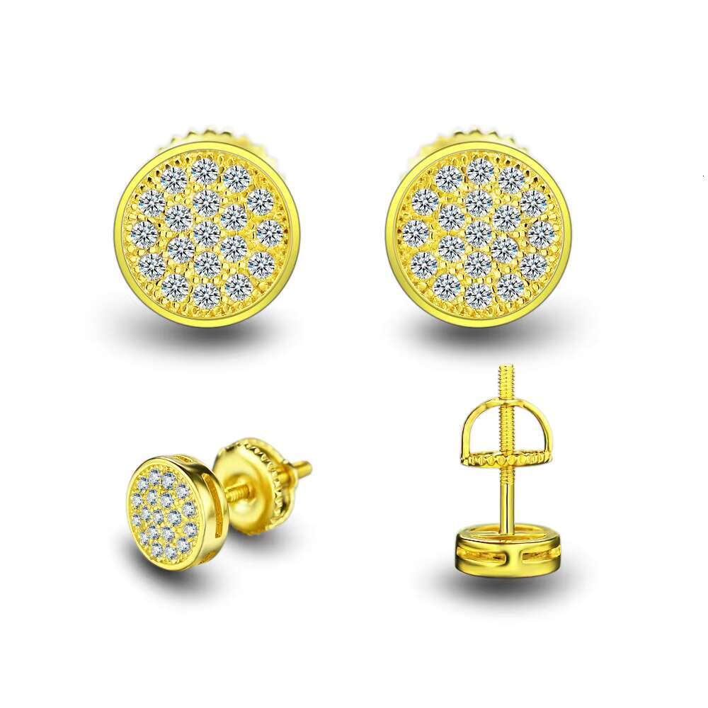 Women 925 Silver Brass 18K Gold Plated Shiny Transparent Round Zircon Stud Earrings