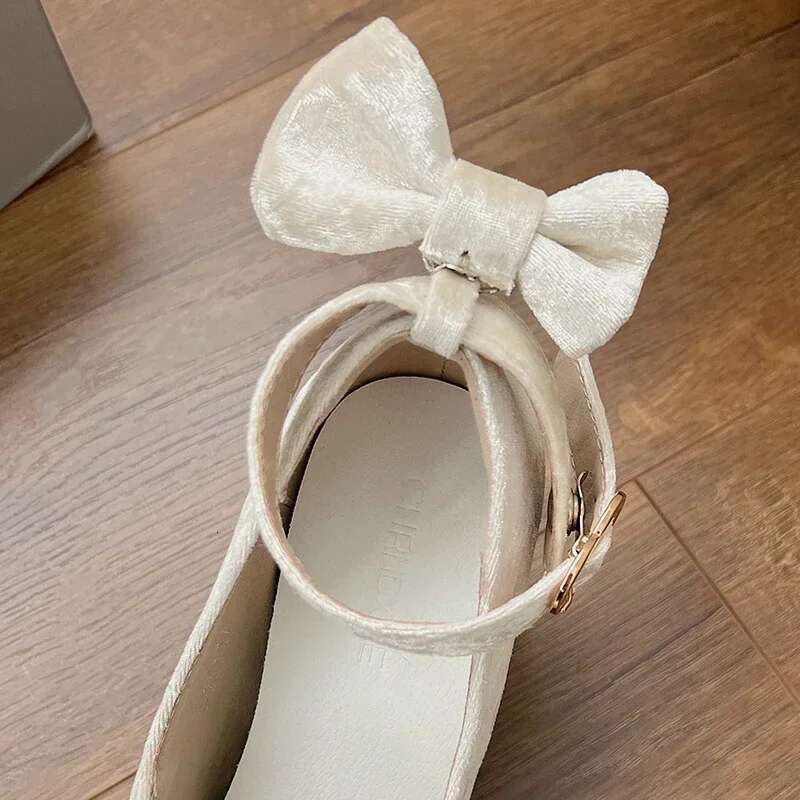 Bow Mary Jane Women Pumps Thick High Heels Female Lolita Square Toe Spring Fashion Party Leather Woman Shoes
