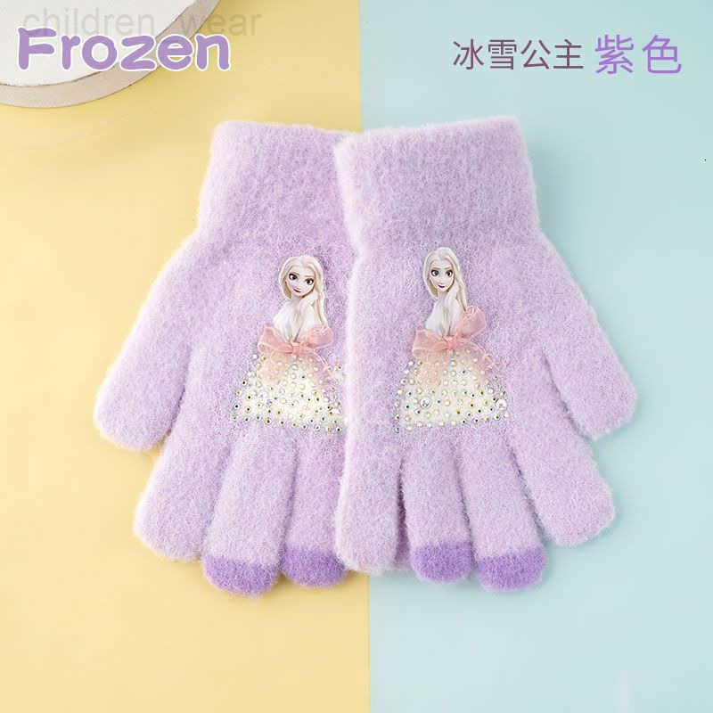 Disney Childrens Five-Finger Gloves for Girls Autumn and Winter Warm Split-Finger Gloves for Boys and Girls Baby Knitted Wool Gloves H251107