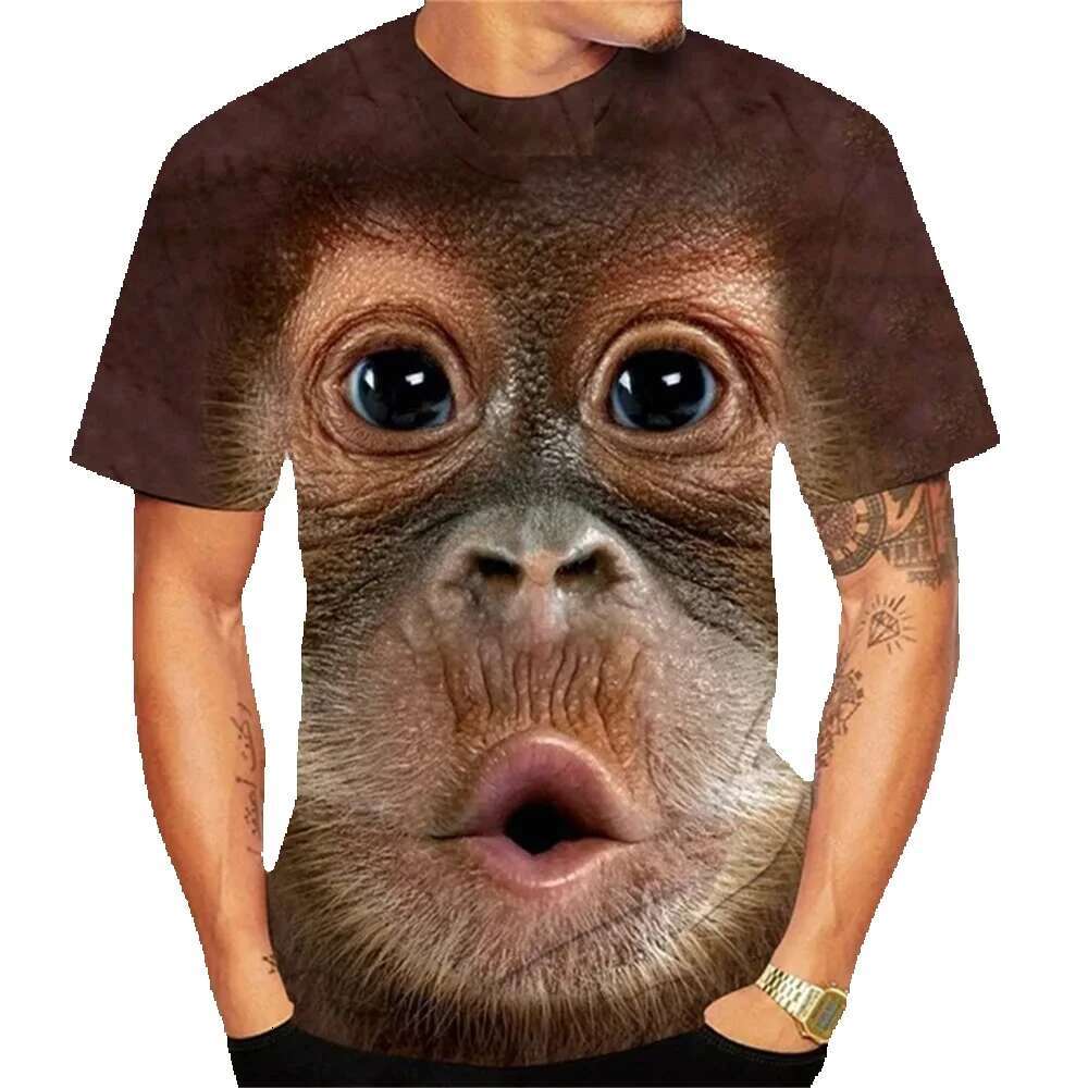Men's short sleeved unisex pattern T-shirt, fun clothes, kiss, monkey, Jules, 3D imitation, Ust El, printed gorilla, Y T-shirt
