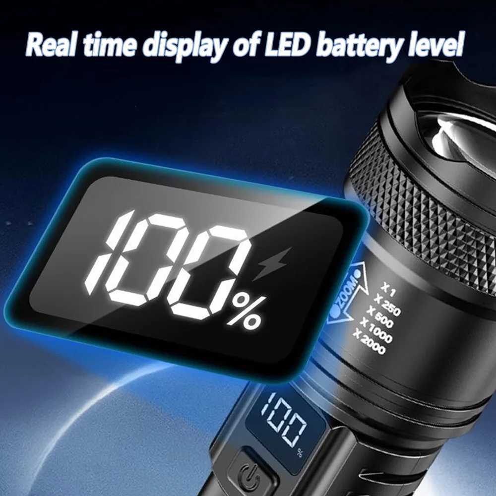 High-power Led Flashlight USB Rechargeable Torch with Display Zoomable Light with Battery Camping Hiking Lantern Emergency LampW251106