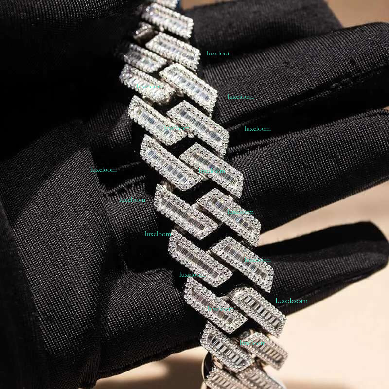 KIBO Hip Hop Jewelry 18MM Sier VVS Baguette Moissanite Dia Cuban k Chain