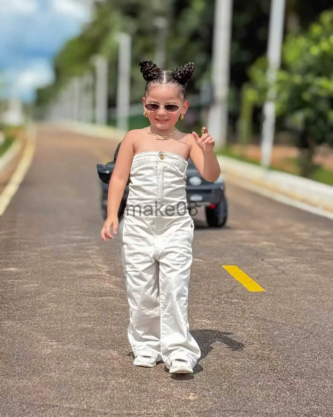 Childrens baby girl jumpsuit casual sleeveless solid color childrens clothing 2 3 4 5 6 7 8 years old J250403