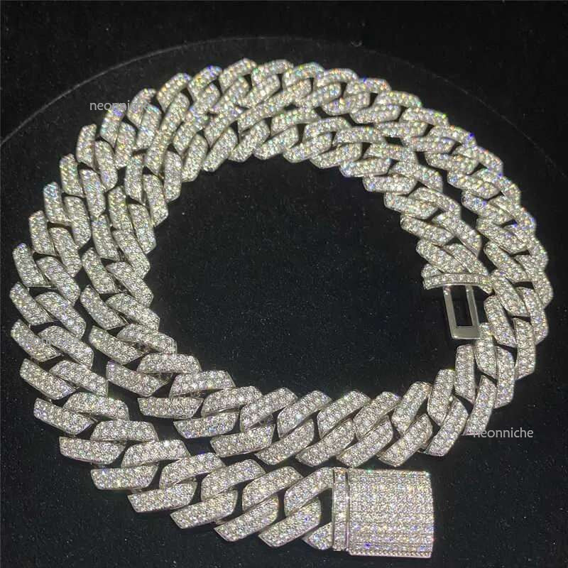 High quality Iced Out Vvs Bracelet Sier Bg Moissanite Dia Cuban k Chain Hip Hop Men Jewelry Necklace jewelry party Gift