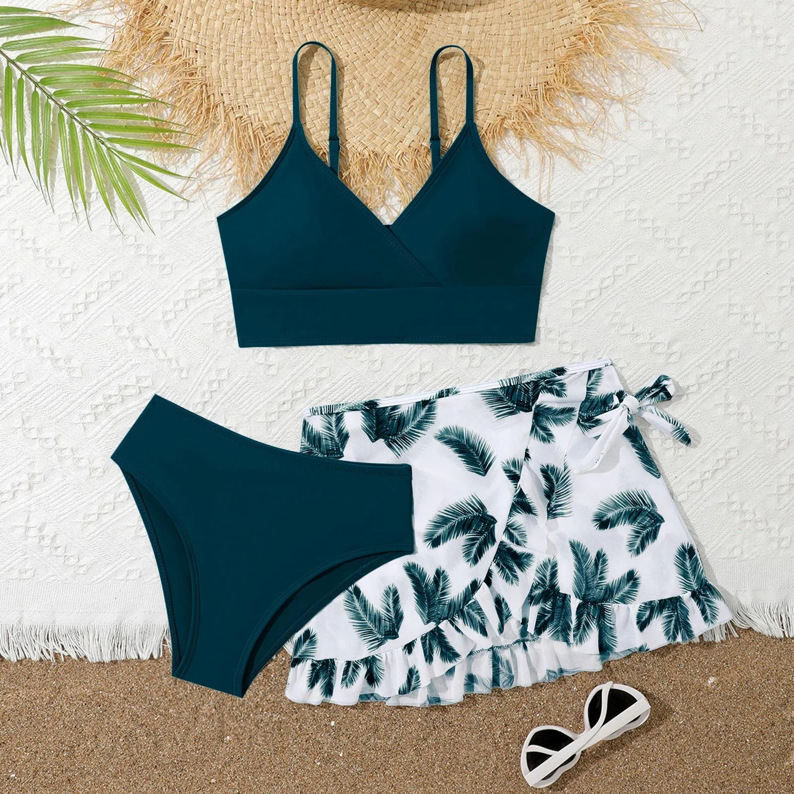 Kids Girls Swimsuit Bikini Set Bralette Girls Two-Piece Bathing Suits Volant Top Bikini Panties Beachwear Swimwear Set 250407