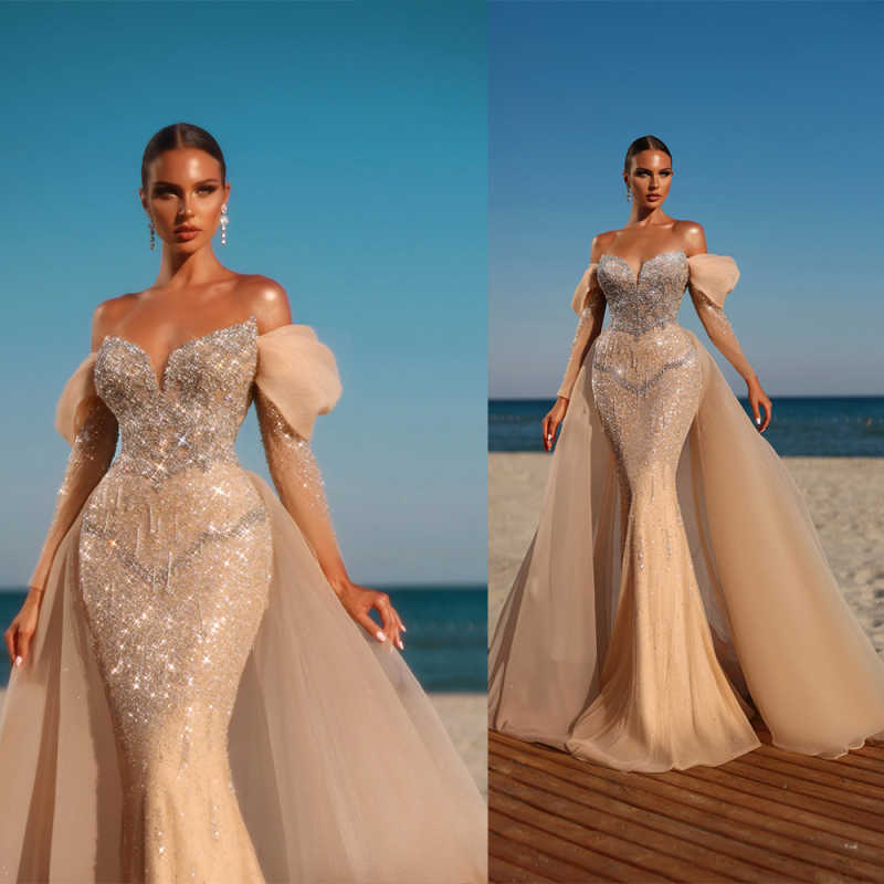 Chic Mermaid Prom Dresses With Off The Shoulder Sweetheart Beads Sequins Floor Length Plus Size Formal Special Occasion Vestido De Noite