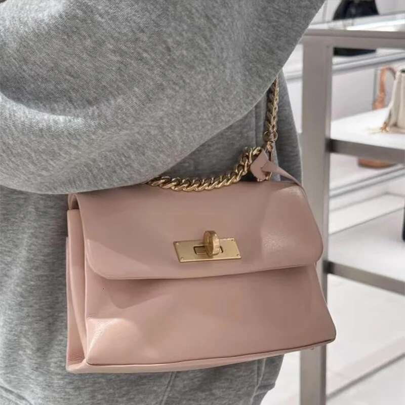 Brand Design Crossbody Messenger Women's Sweet Style Pink Small Square Bag New Fashionable All-Match Lock Handbag