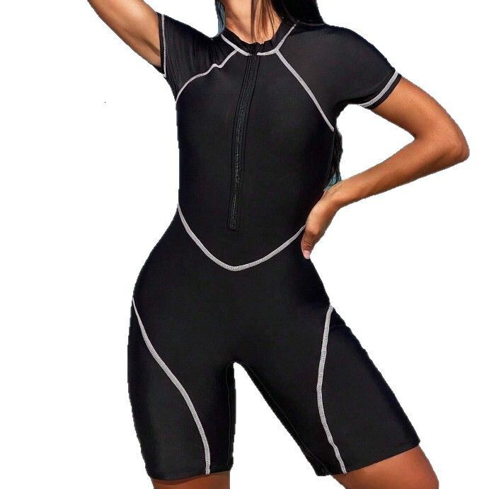 2025 new one-piece short sleeved flat corner pants beach snorkeling surfing suit swimsuit for women