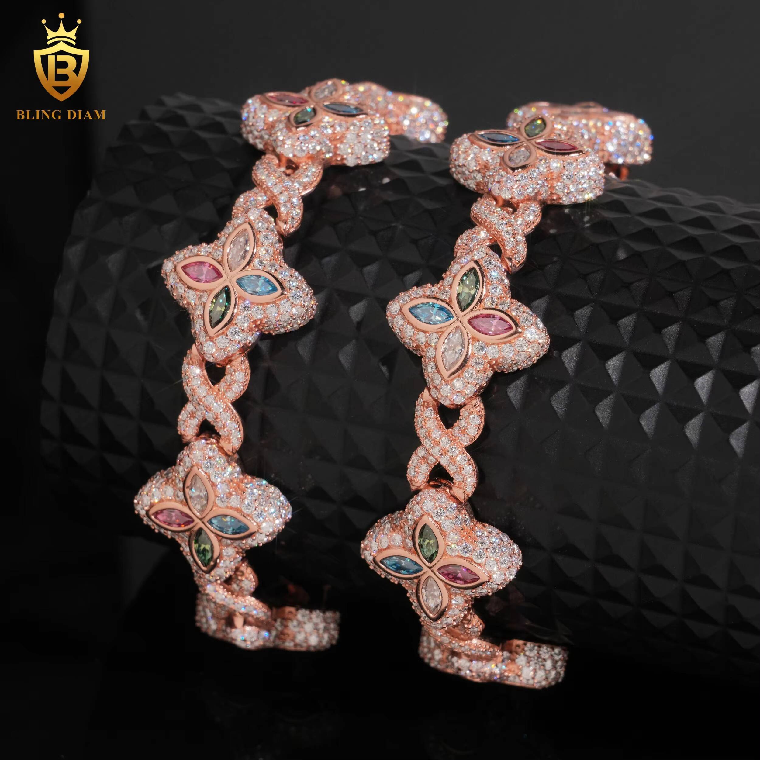 Moissanite Bracelet 18mm Colored Marquise Cut Moissanite Rose Gold Plated 925 Silver Chain Bracelets Bangles Fashion Jewelry