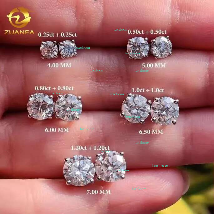 Gold Plated DVVS Moissanite earrings Screw Back Round cut 4 Prong Stud Earrings Sier Hip hop Earring for men and women