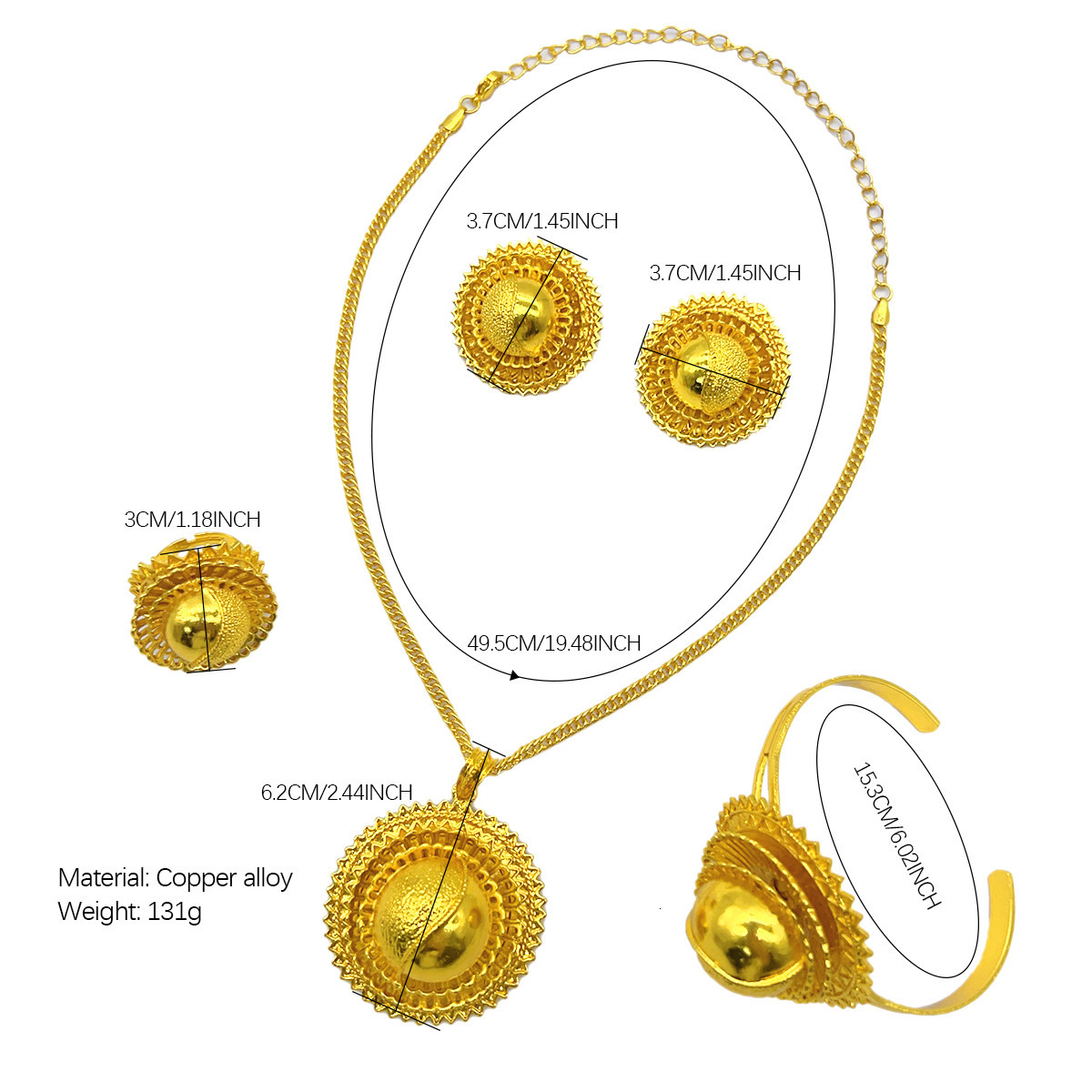 18k Gold Plated Jewelry Sets For Women Ethiopian Fashion Necklace Earrings Bracelet Ring Jewellery Set Wedding Party Gifs 241120