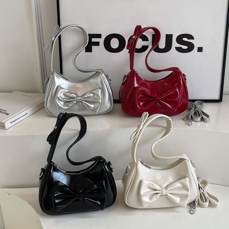 2025S Designer Women S Bag Texture Solid Color Bow Underarm Women S Summer New Item Niche Fashion Design Versatile Crossbody Shoulder Bag