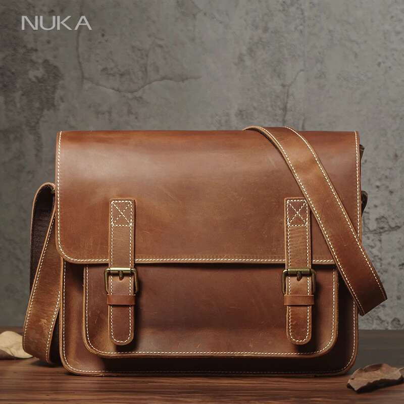 NUKA Retro Genuine Leather Messenger Crazy Horse Cowhide Shoulder Bag Men And Women High Quality Brand Crossbody Bags