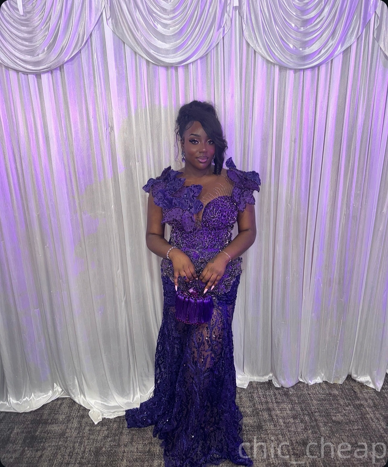 Mermaid Purple Royal Blue Prom Dresses 2026 Flowers Beaded Sheer Neck Evening Formal Party Second Birthday Engagement Gowns Plus Size Dress For Specia