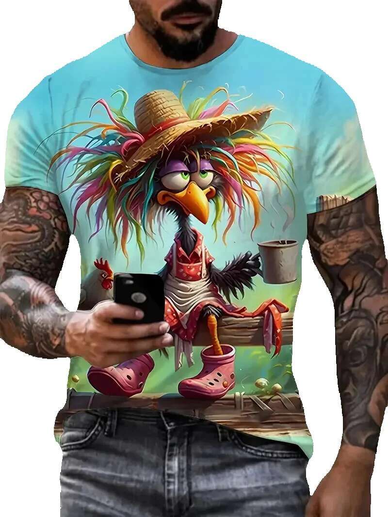 Men's short sleeved T-shirt, humorous and casual, cartoon duck print, fashionable sweater, oversized jacket, summer