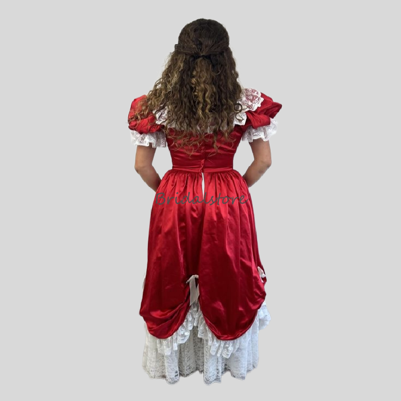 Victorian-Inspired Red Prom Dress Short Sleeve Civil War South Belle Renaissance Evening Dress Pleat 80s Formal Party Customized South Belle 2025 Vest