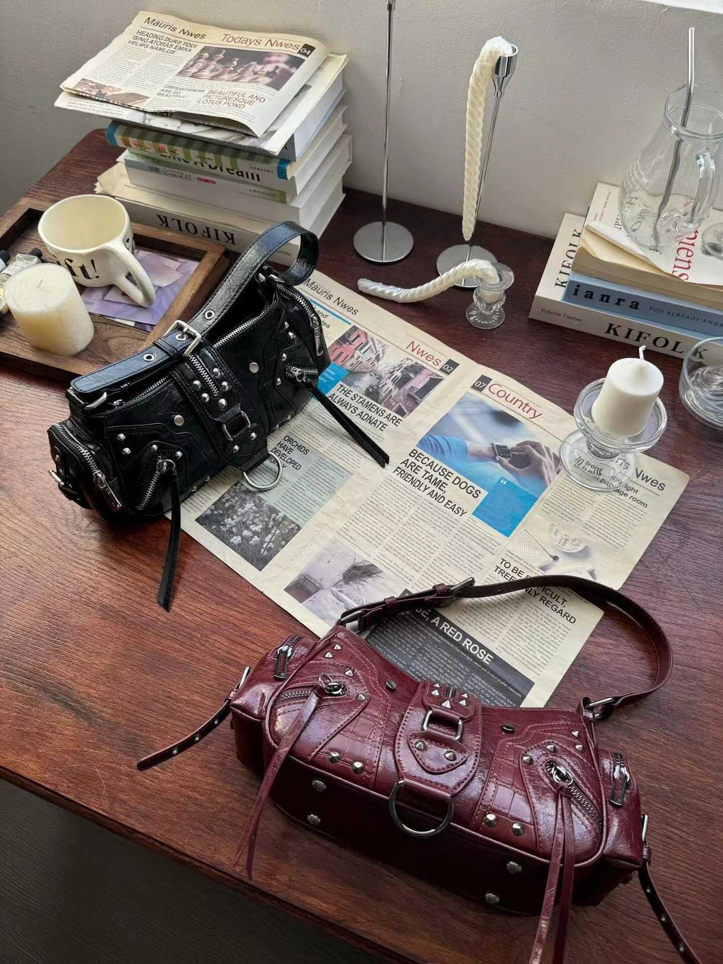 NEW Underarm Bags For Women Luxury Designer Handbag Purses New In Vintage PU Leather Rivet Decoration Shoulder CrossbodyW251107