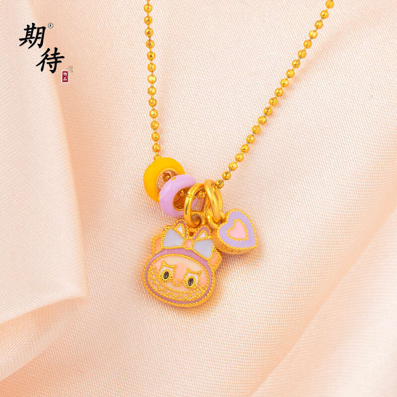 Looking forward to Fashion Trend Fresh Style Running Ring Heart Necklace High Color Retention Sand Gold Jewelry Labubu Bead designer jewelry luxury je
