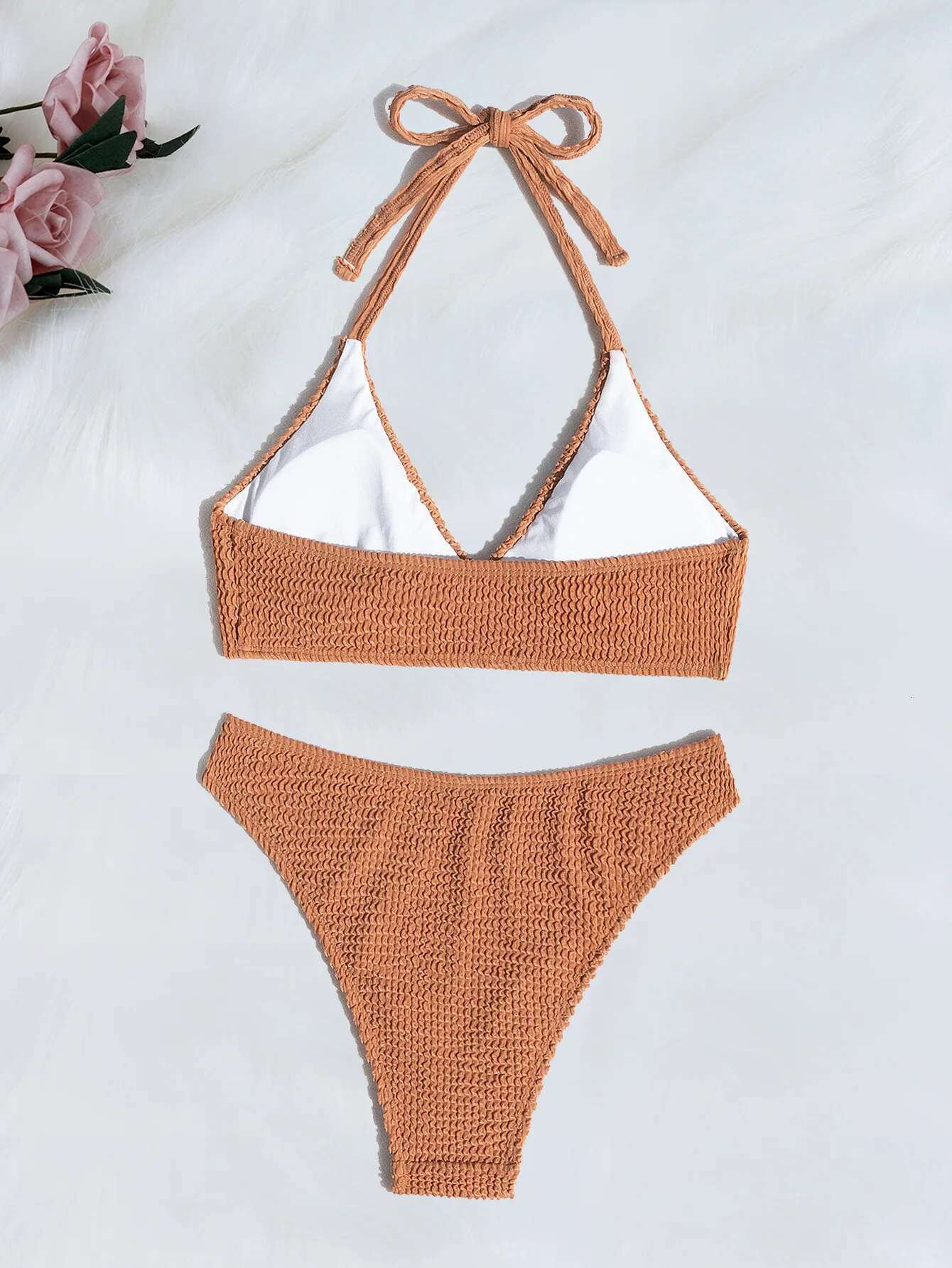 Dongdumaoyi Sexy Brown Bikini Set Women Front Tie Push Up Pleate High Waist Swimsuit Summer Bathing Suit Two Piece Swimwear Biquini