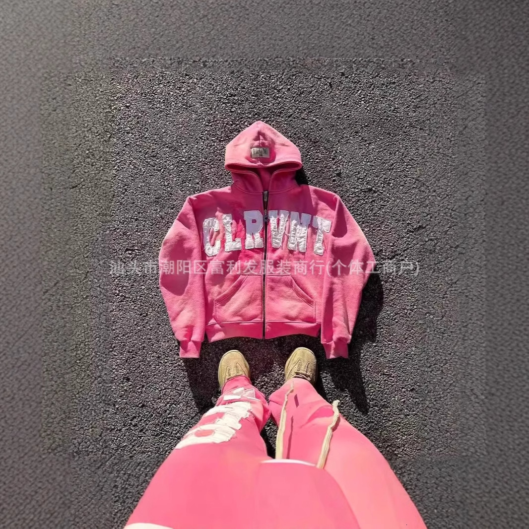 Pink Double Layer Sweatpants Y2K Mens Womens Gothic Hip Hop Letter Patch Retro Baggy Pants Casual Elastic Waist Jogging Pants 250304