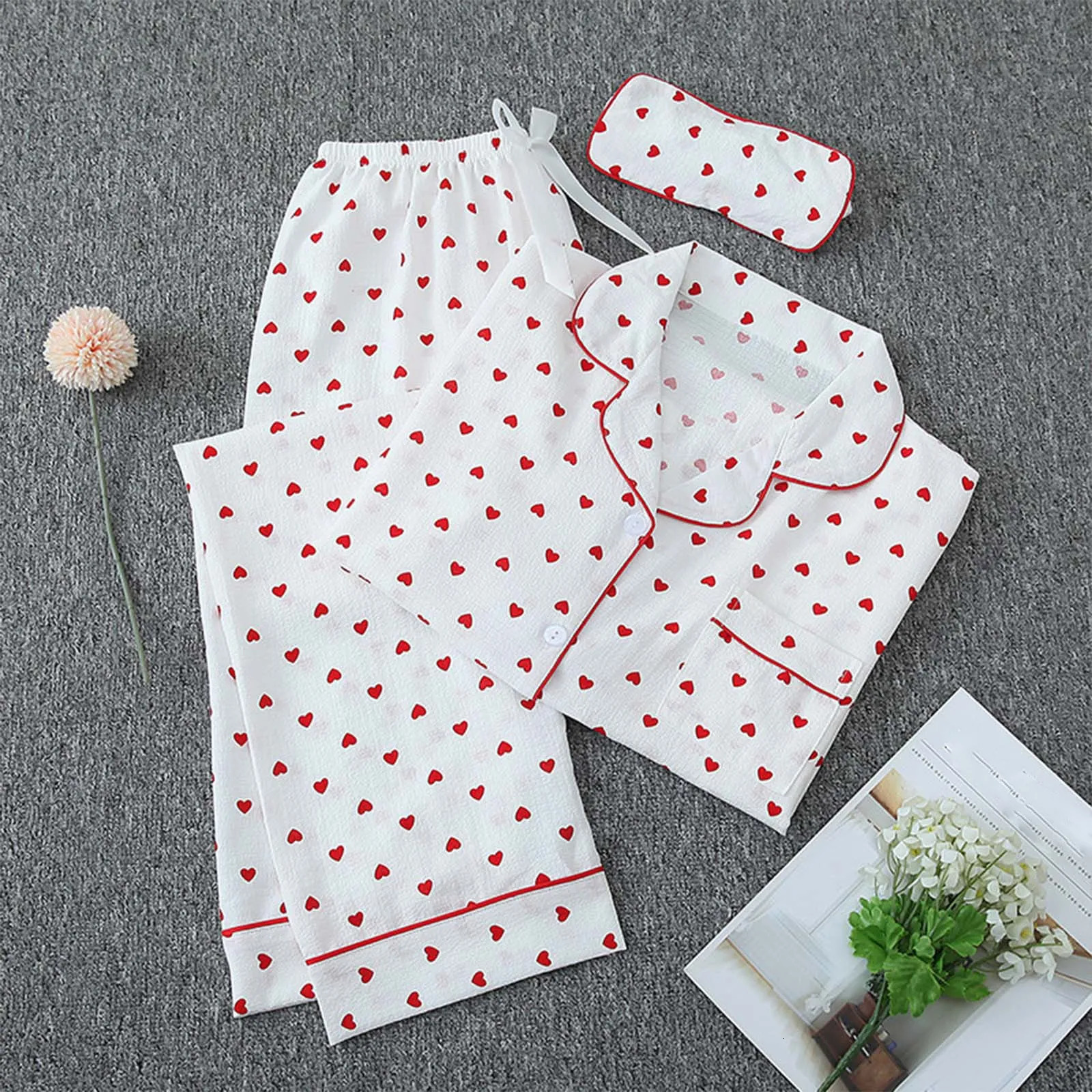 Womens pajama set long sleeved button twopiece striped casual with eyes sexy womens clothing 250313