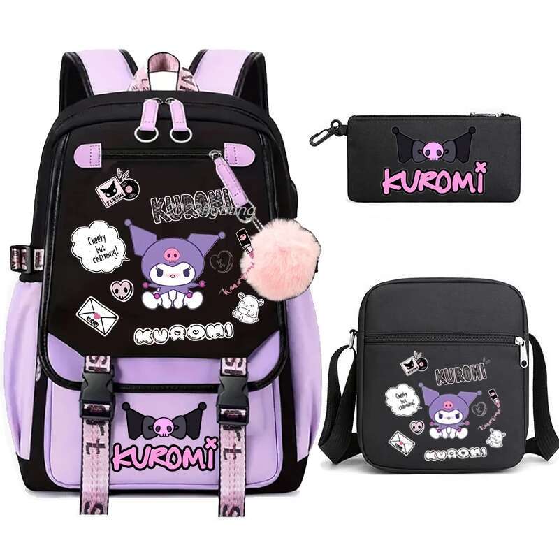 3Pcs Lovely Kuromi Melody Backpacks Women Men Patchwork Bookbag Sport Rucksack For Girl Bagpack Laptop Teens Travel Schoolbag