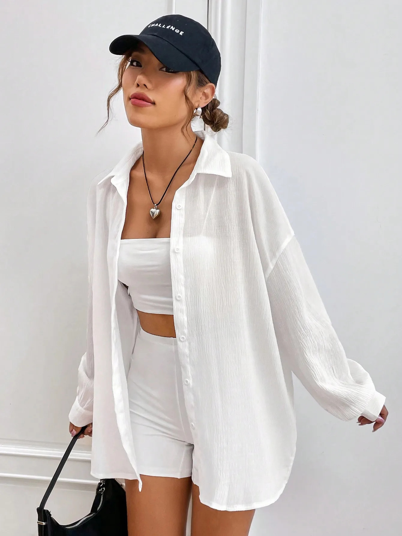 Womens Autumn Solid Color Collar Comfortable Button Down Shirt Sun Protective Clothing Lightweight One Piece 250407